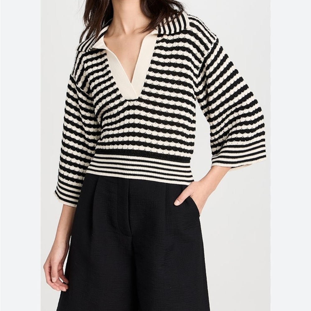 Ramy Brook Black and Cream V-Neck Sweater